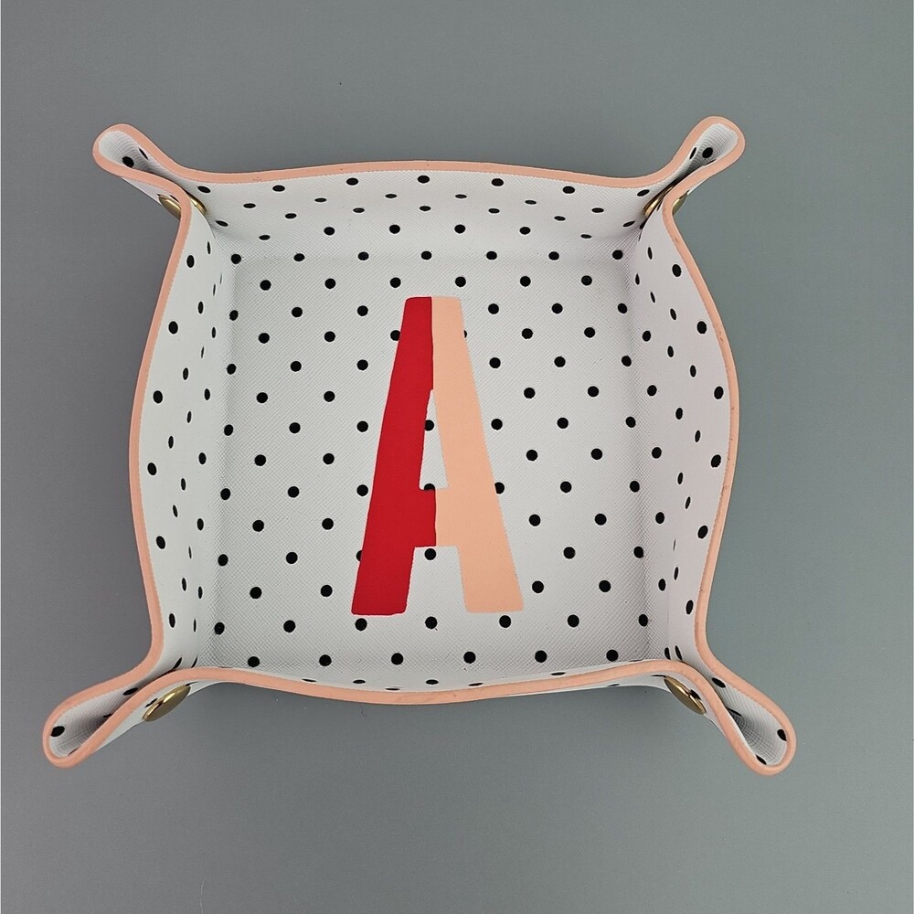 Kate Spade Initial A Polka Dot Pink Rose Leatherette Square Holder 5 in x 5 in